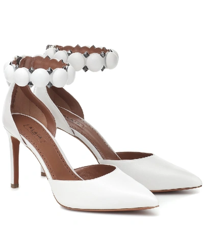 Shop Alaïa Bombe 90 Leather Sandals In White