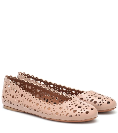 Shop Alaïa Laser-cut Leather Ballet Flats In Pink