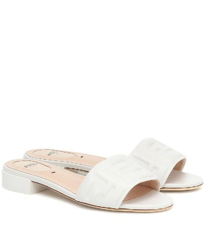 Shop Fendi Ff Embossed Leather Sandals In White