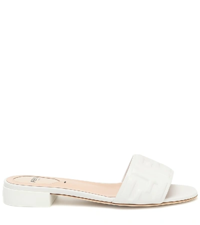 Shop Fendi Ff Embossed Leather Sandals In White