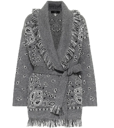Shop Alanui Bandana Jacquard Cashmere Cardigan In Grey
