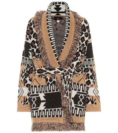 Shop Alanui Leopard Icon Cashmere Cardigan In Brown