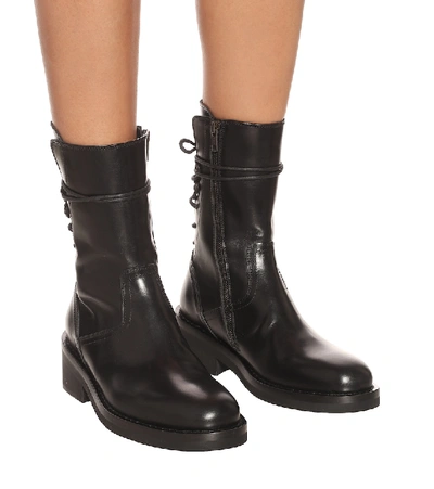 Shop Ann Demeulemeester Lace-up Leather Ankle Boots In Black