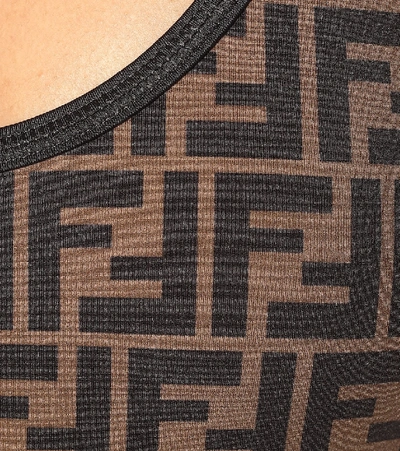 Shop Fendi Reversible Logo Swimsuit In Brown
