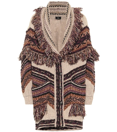 Shop Etro Intarsia Wool-blend Cardigan In Brown