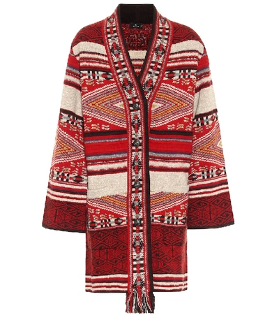Shop Etro Wool And Silk Jacquard Cardigan In Red
