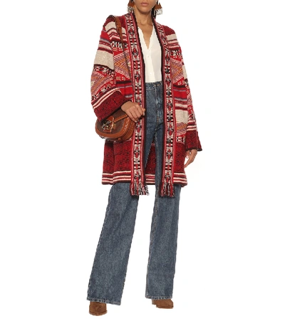 Shop Etro Wool And Silk Jacquard Cardigan In Red