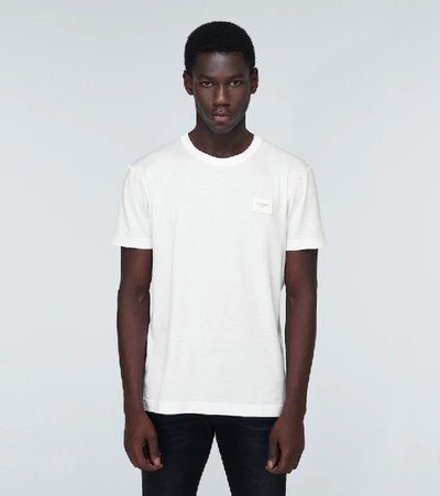 Shop Dolce & Gabbana Cotton T-shirt With Logo Plaque In White