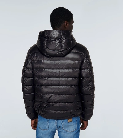 Shop Dolce & Gabbana Shiny Down Jacket With Plaque In Black