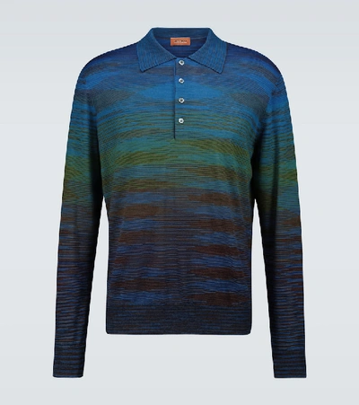 Shop Missoni Striped Long-sleeved Polo Shirt In Blue