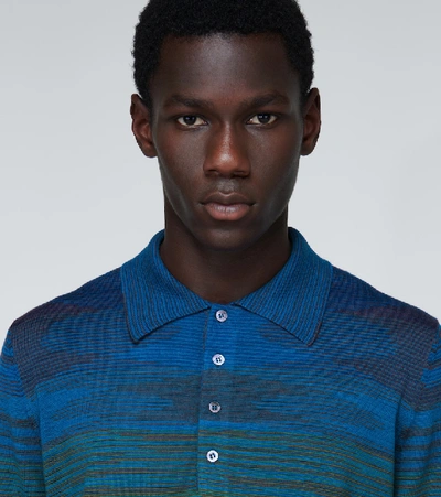Shop Missoni Striped Long-sleeved Polo Shirt In Blue