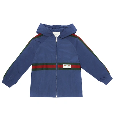 Shop Gucci Hooded Rain Jacket In Blue
