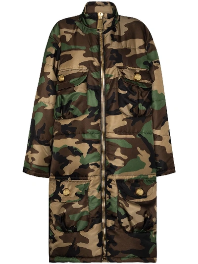 Shop Moschino Oversized Padded Camouflage-print Coat In Green