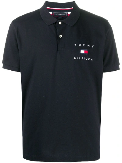 Shop Tommy Hilfiger Embroidered Logo Polo Shirt In Blue