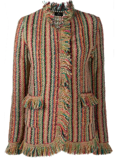 Shop Etro Frayed Striped Cardigan In Neutrals