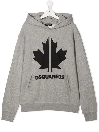 Shop Dsquared2 Teen Leaf Logo-print Hoodie In Grey