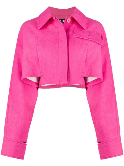 Shop Jacquemus Esterel Square Cropped Jacket In Pink