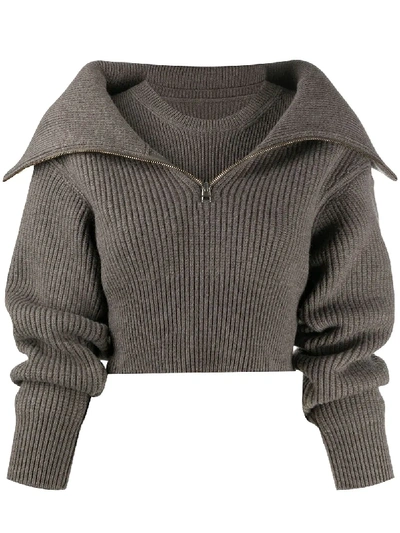 Shop Jacquemus Risoul Half-zip Jumper In Brown