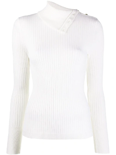 Shop Barena Venezia Foldover Collar Ribbed-knit Top In White
