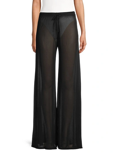 Shop Versace Sheer Wide-leg Beach Pants In Black
