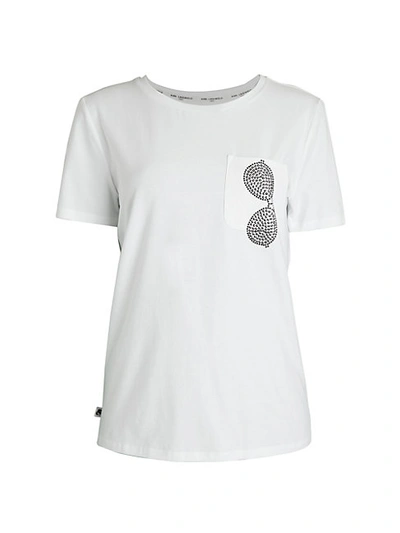 Shop Karl Lagerfeld Stud Sunglass Pocket T-shirt In Black Silver