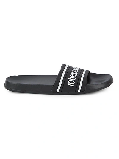 Shop Roberto Cavalli Sport Logo Pool Slides In Black