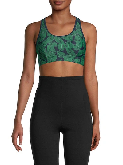 Shop The Upside Anna Palm Leaf Sports Bra In Navy Green