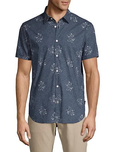 Shop John Varvatos Printed Cotton Short-sleeve Shirt In White