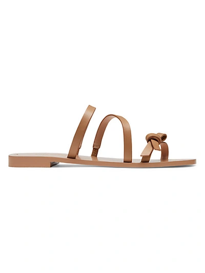 Shop Kate Spade Porto Leather Flat Sandals In Suntan