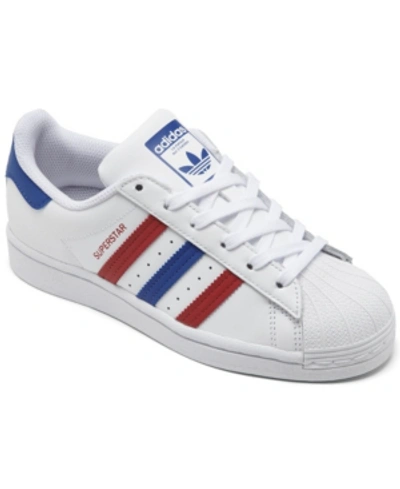 Shop Adidas Originals Big Kids Superstar Casual Sneakers From Finish Line In Footwear White, Blue