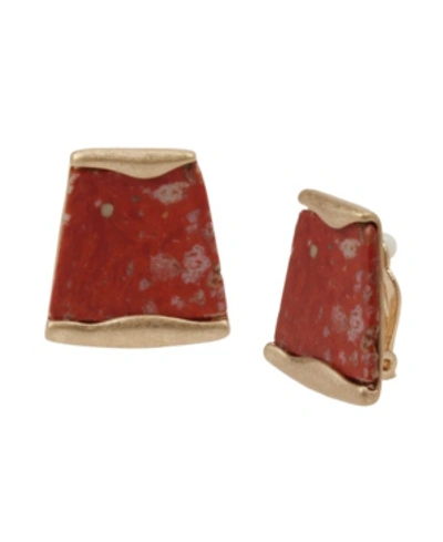 Shop Robert Lee Morris Soho Jasper Geometric Stone Clip-on Earrings In Ruby Red