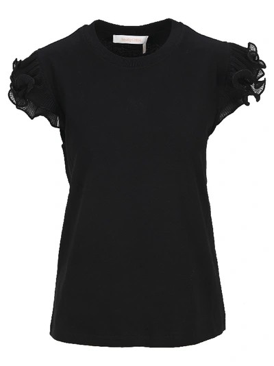 Shop See By Chloé See By Chloe Frilly T-shirt In Black