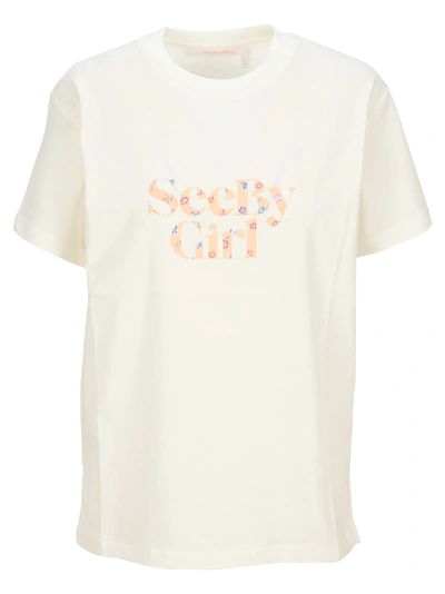 Shop See By Chloé See By Chloe Floral Logo T-shirt In Crystal White