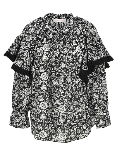 Shop See By Chloé See By Chloe Graphic Peonies Printed Blouse In Black - White