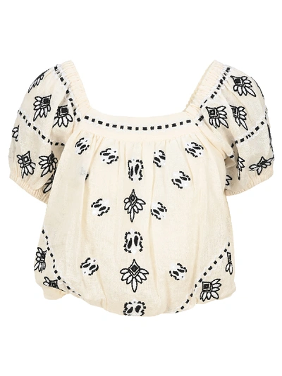 Shop Tory Burch Embroidered Top In White Blue