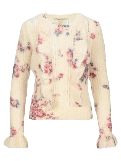 Shop Philosophy Di Lorenzo Serafini Philosophy Floral Ruffle Sweater In Ivory