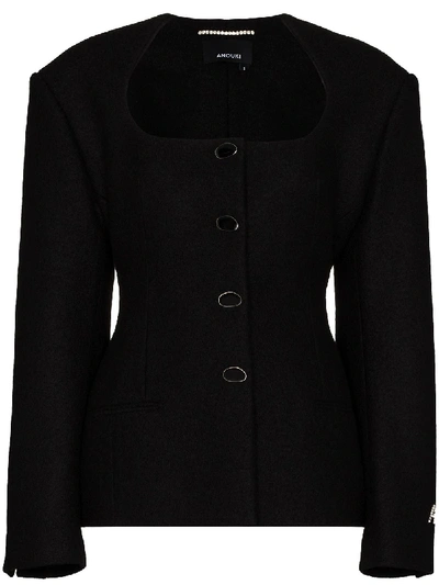 Shop Anouki Fitted Wool Jacket In Black