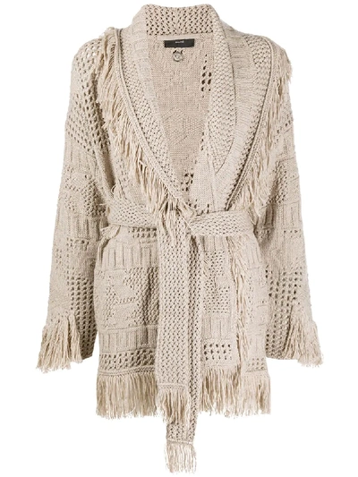 Shop Alanui Virgin Wool Tassel Knit Wrap Cardigan In Brown