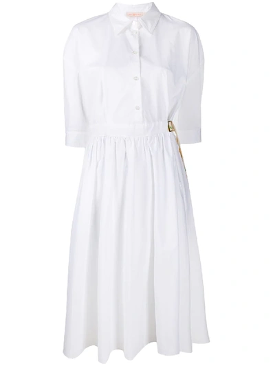 Shop Tory Burch Belted Cotton Shirt Dress In White