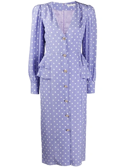 Shop Alessandra Rich Polka-dot Ruffle-trimmed Dress In Purple