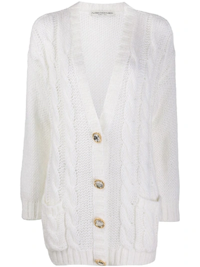 Shop Alessandra Rich Cable-knit Cardigan In White