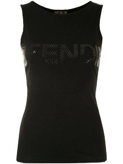 Pre-owned Fendi Perforated Logo Tank Top In Black