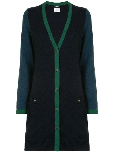 Pre-owned Chanel V-neck Long Cardigan In Blue