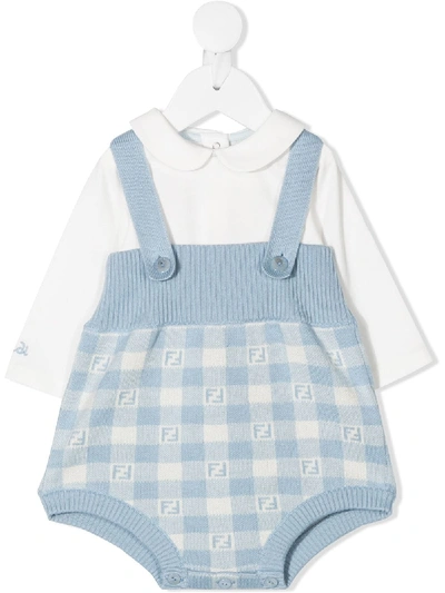 Shop Fendi Shirt And Dungaree Babygrow Set In Blue