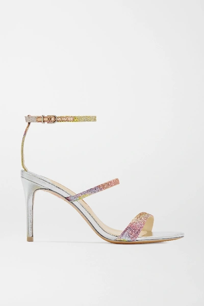 Shop Sophia Webster Rosalind Glittered Mirrored-leather Sandals In Silver