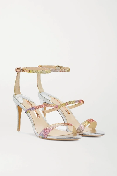 Shop Sophia Webster Rosalind Glittered Mirrored-leather Sandals In Silver