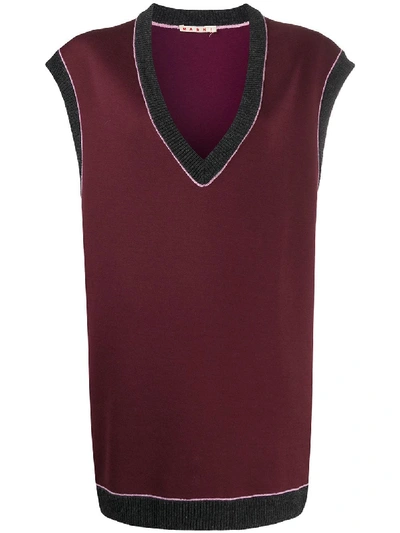Shop Marni Oversized V-neck Vest In Purple