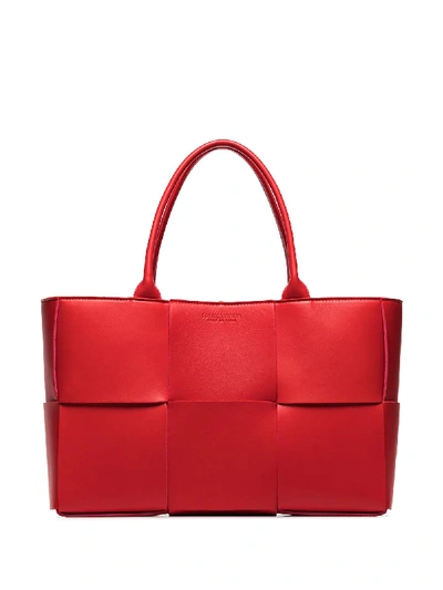 Shop Bottega Veneta Arco Leather Tote Bag In Red