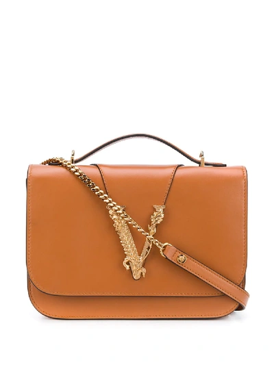 Shop Versace Virtus Shoulder Bag In Brown