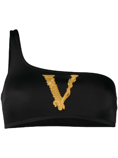 Shop Versace Virtus Bikini Top In Black